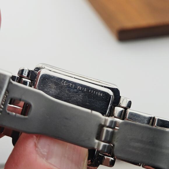 Fossil Silver Tone Crystal Bezel Chunky Watch Square Dial Bling Wide Band ES2615 - Picture 6 of 7